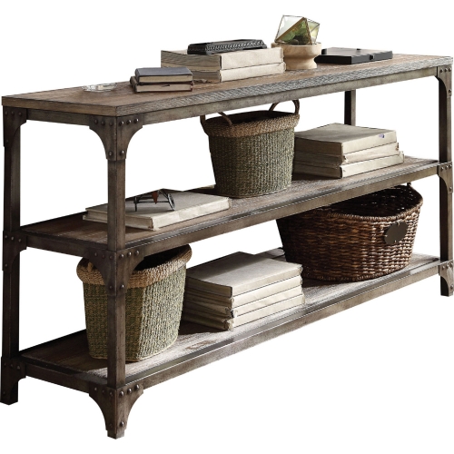 Gorden Console Table in Weathered Oak & Antique Silver